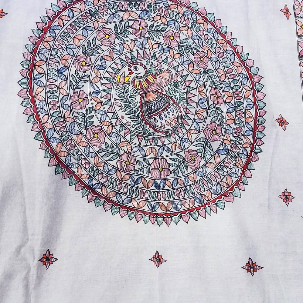 Madhubani dupatta hand-painted work on tussar silk - Picture 1 of 7